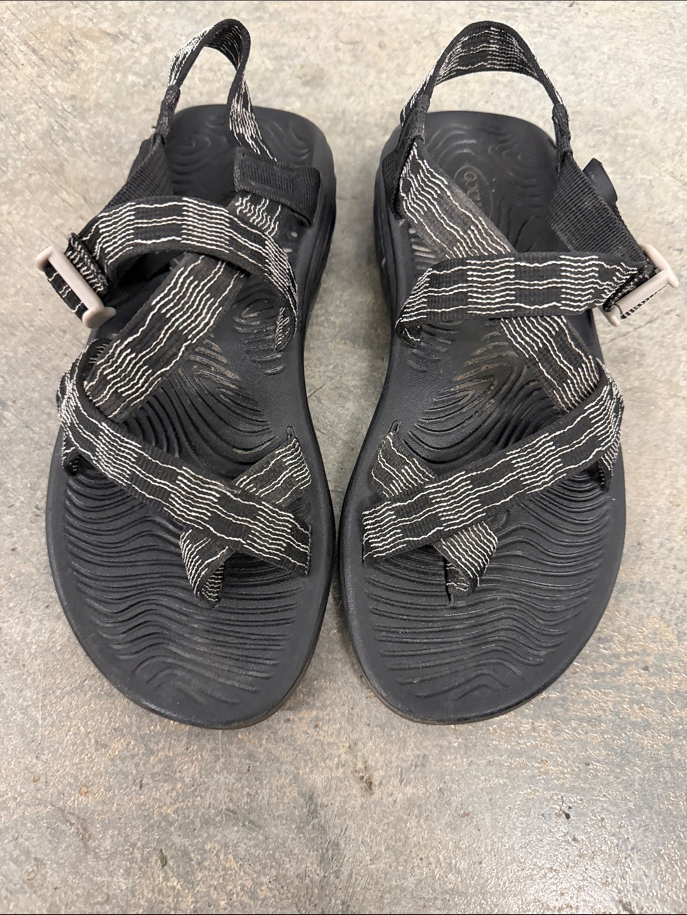 Chaco Women's Black Sandals with White Striped Webbing